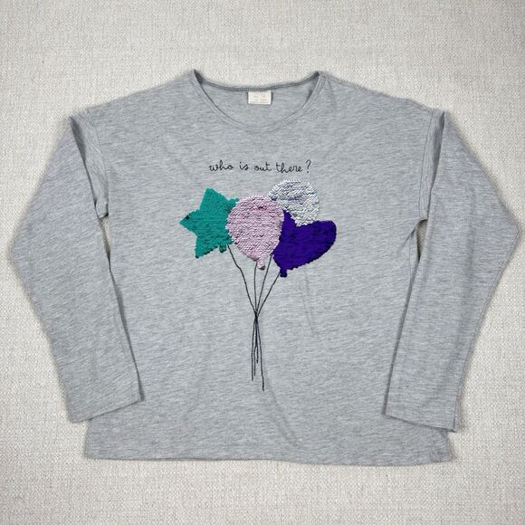 Zara Girls Flip Sequin Top Long Sleeve Gray Sequence Flipping Shirt Size 10 - Picture 1 of 10